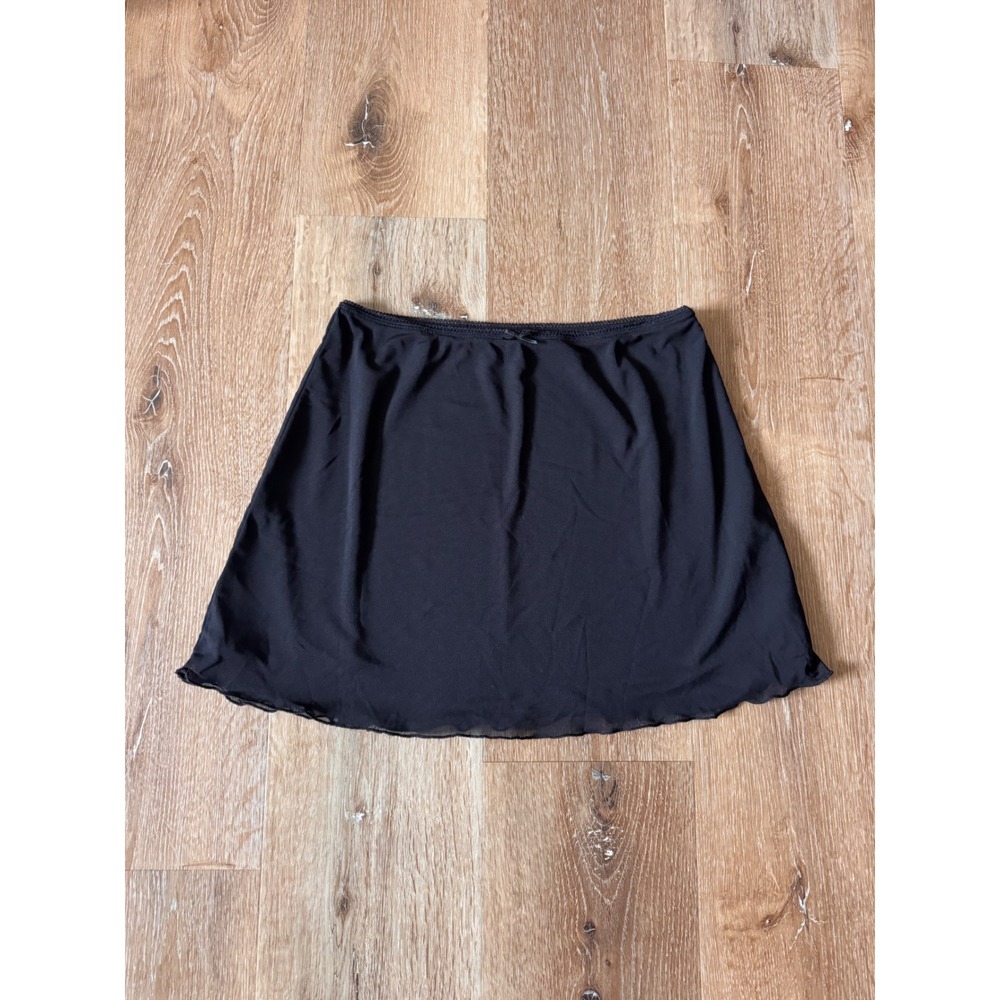 Brandy Melville Black Mesh Lace Trim Mini Skirt Lettuce Hem Bow Coquette OS